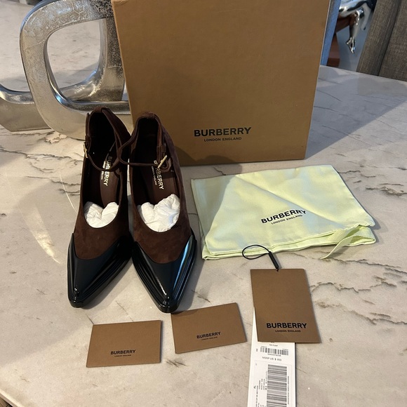 Authentic Burberry brown suede and black patent leather heels size EU 38.5 - Picture 9 of 10